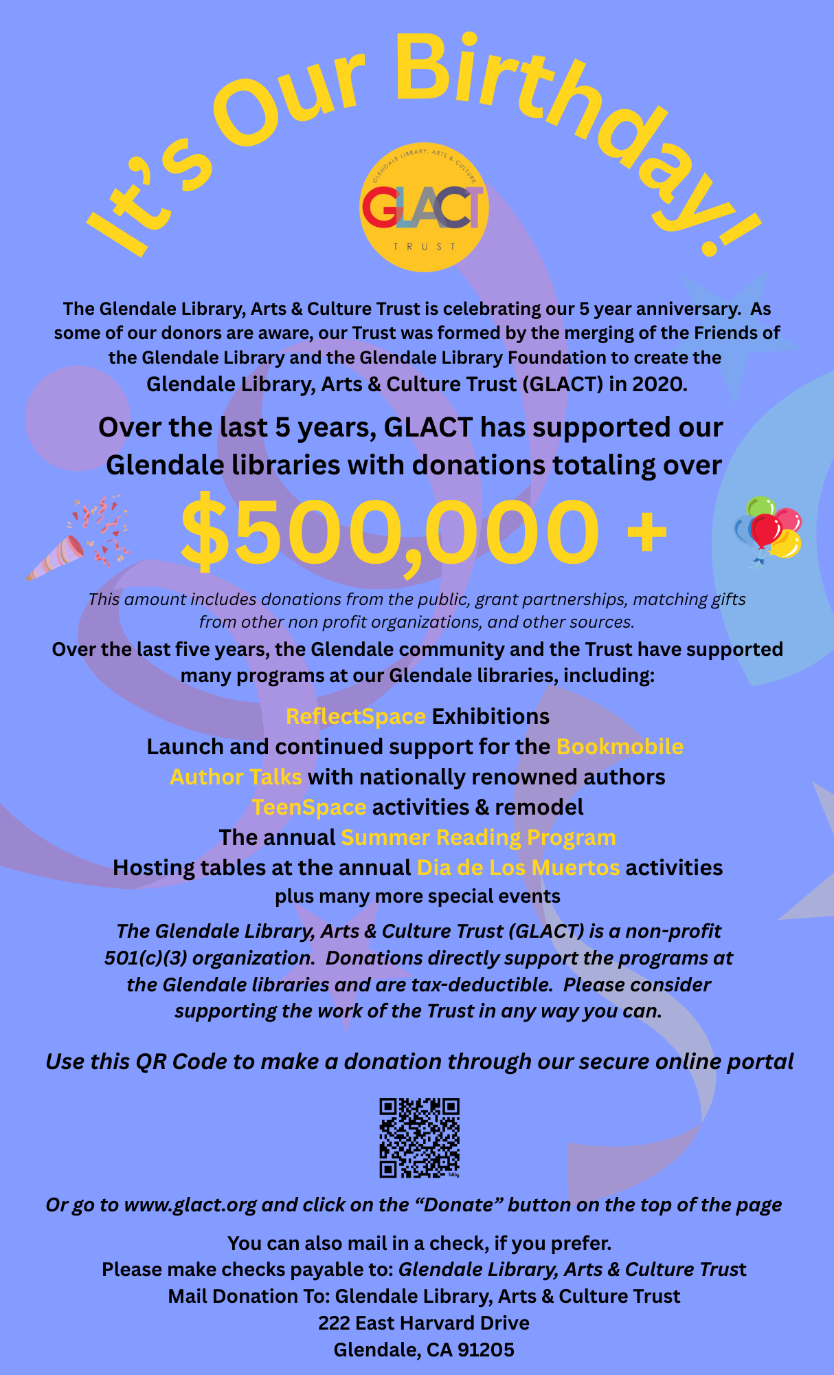 It's our birthday GLACT event flyer
