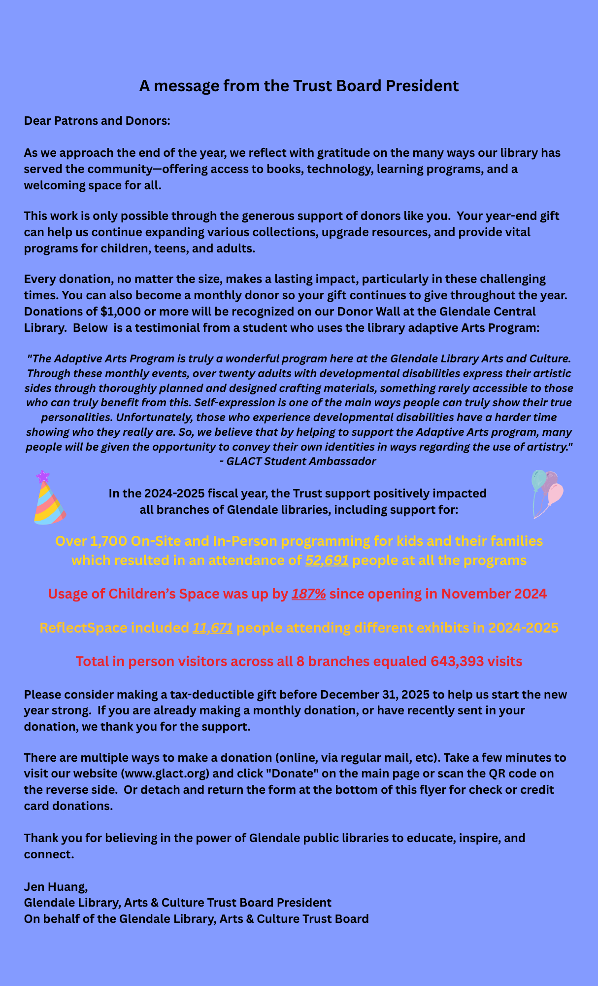 It's our birthday event flyer with a message from the trust board president.